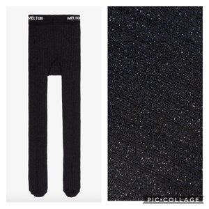 MELTON Baby 6-12M Black Sparkly Glitter Rib Tights